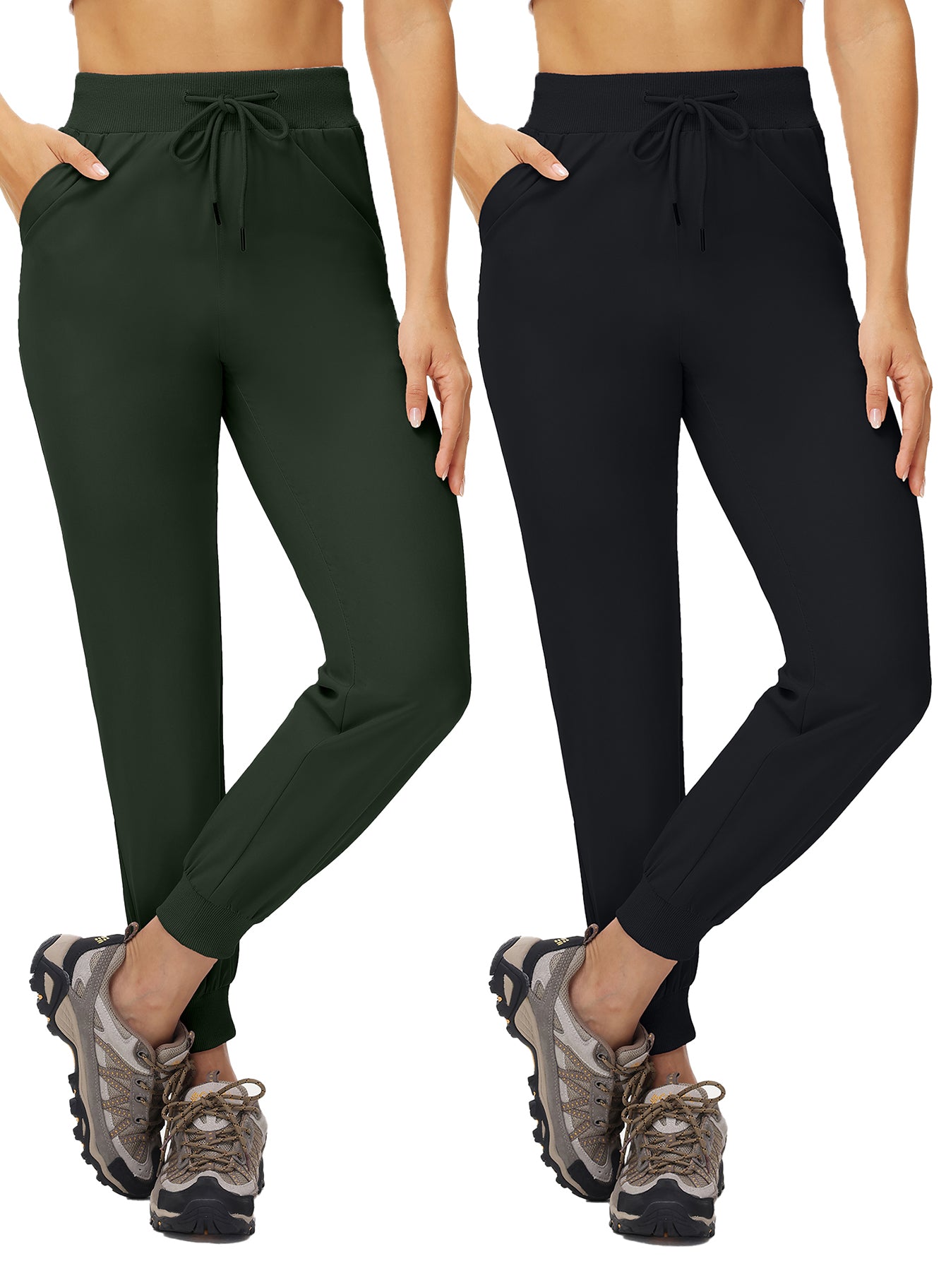 EXARUS 2 Pack Women's Lightweight Hiking Cargo Pants Outdoor Quick Dry Casual Travel Sweatpants Joggers Elastic Waist Pockets